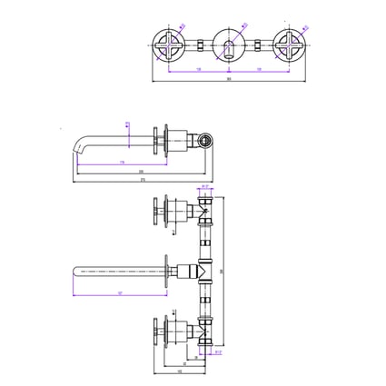 Μπαταρία Νιπτήρος Εντοιχισμού  Elle cross Chrome 3 οπών